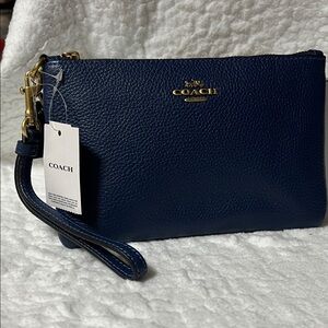NWT Coach Deep Blue Leather Wristlet